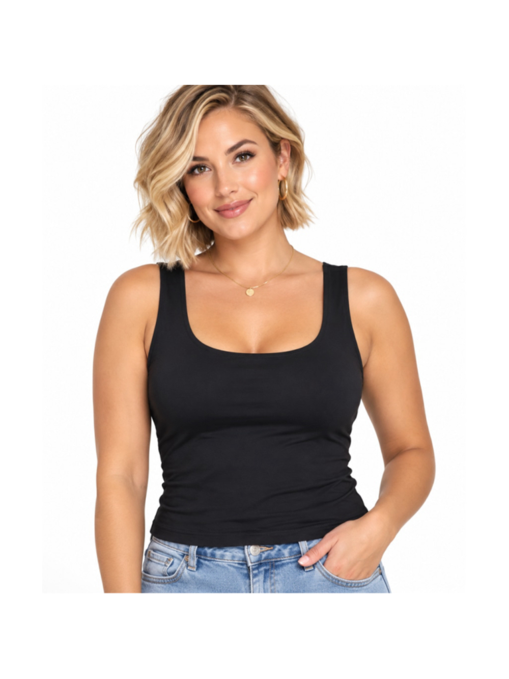 Women's A New Day Scoop Neck Wide Strap Tank Top with Shelf Bra – Black –XL–NWT
